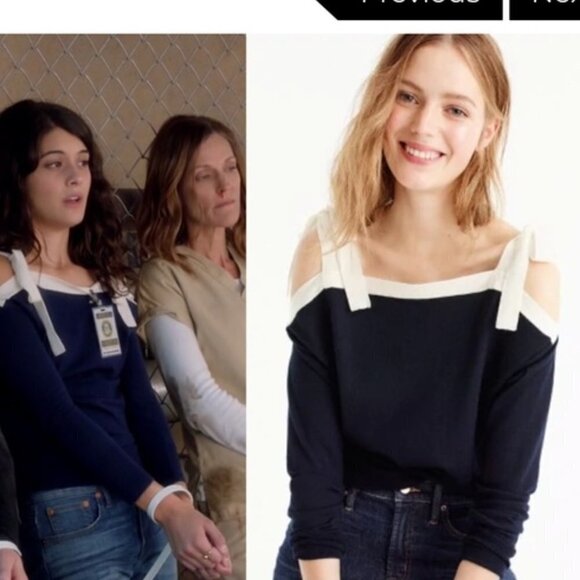 J crew blue merino wool tie cold shoulder sweater large - Picture 2 of 11